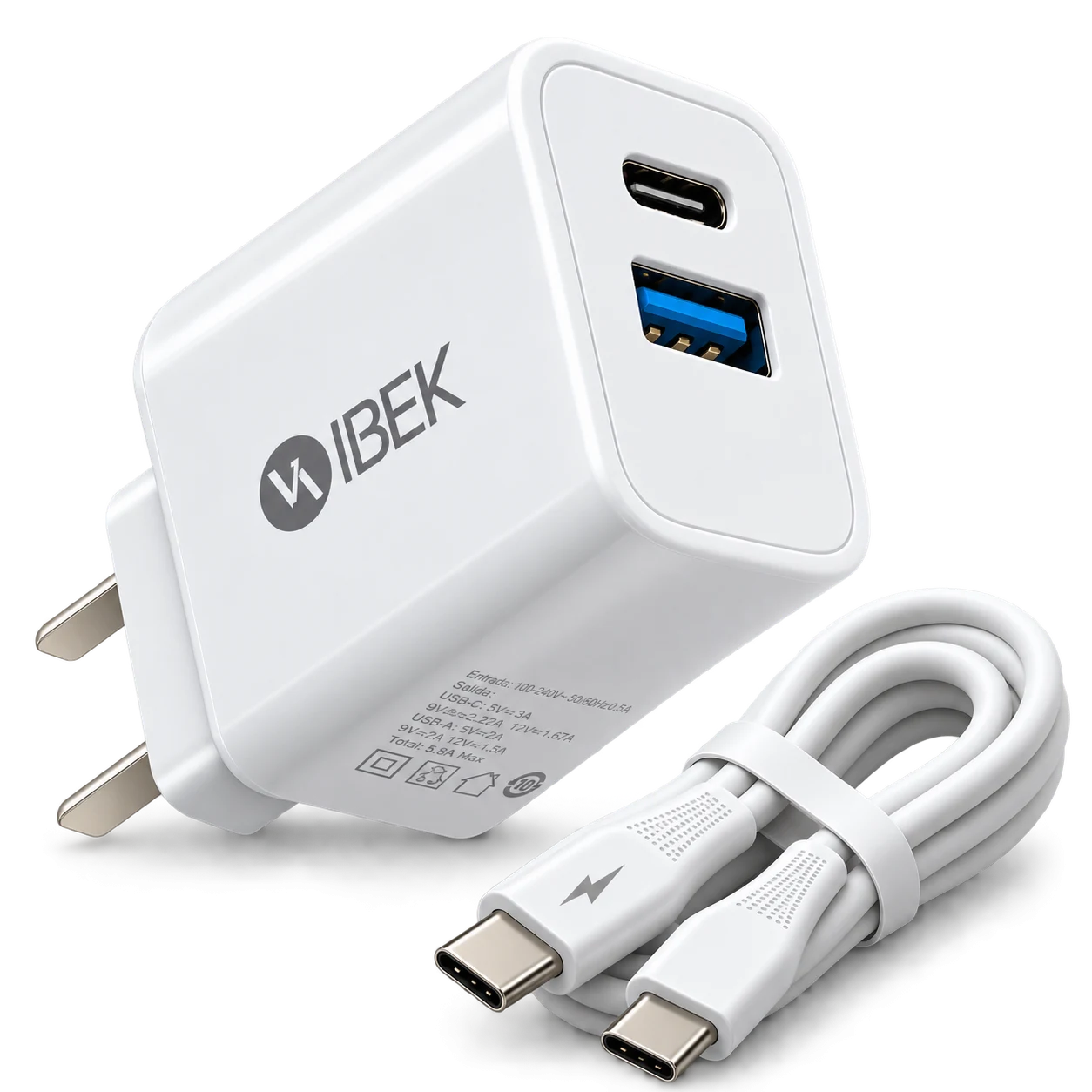 Cargador IBEK 3.0 – 5.8A con cable USB-C · foto 1