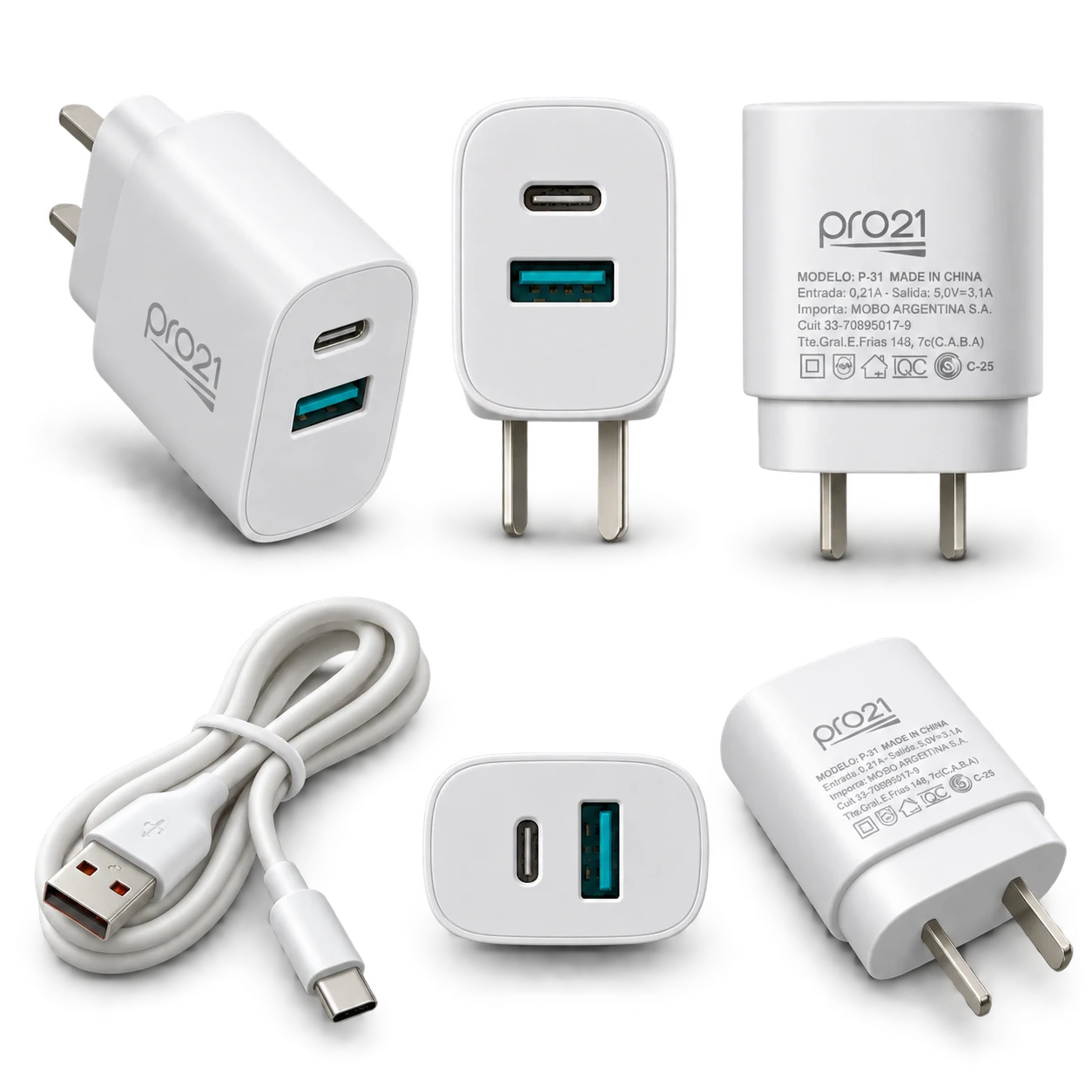 Cargador Pro21 – 3.1A con cable USB-C · foto 1