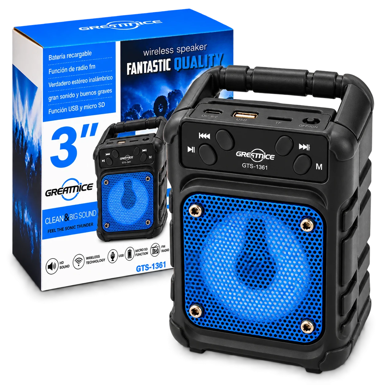 Parlante Bluetooth Portátil Greatnice GTS-1361 de 3” · foto 1