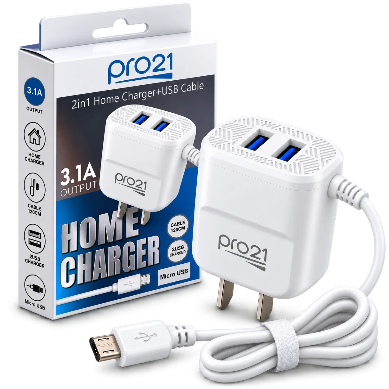 Cargador 3.1A con 2 USB y Cable Micro USB · foto 1