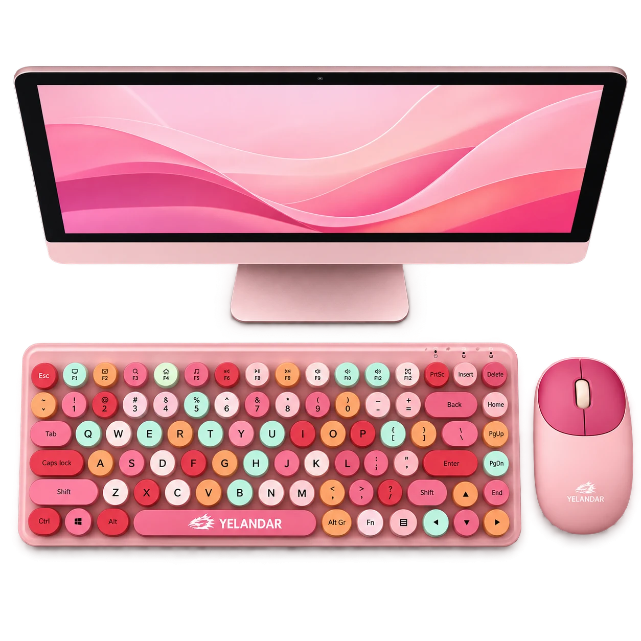 Combo Teclado y Mouse Inalámbrico Retro Rosa Multicolor · foto 3